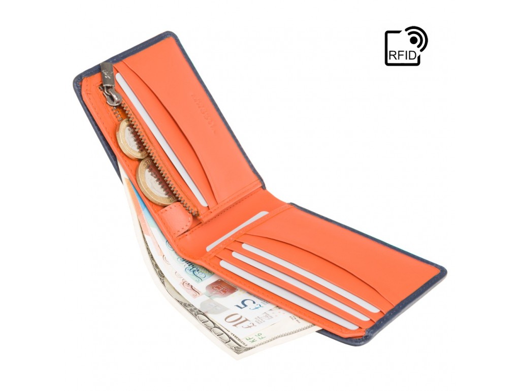 Кошелек мужской Visconti PLR72 Segesta c RFID (Steel Blue-Orange) - Royalbag