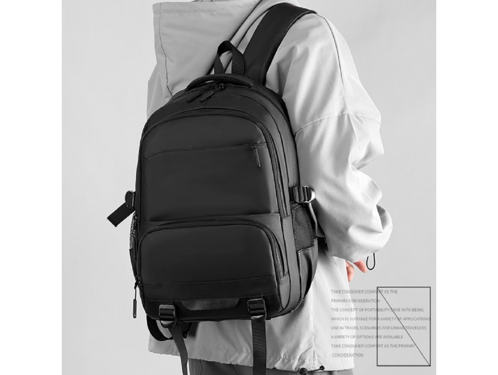 Місткий текстильний чорний рюкзак Confident ANT02-6656A - Royalbag