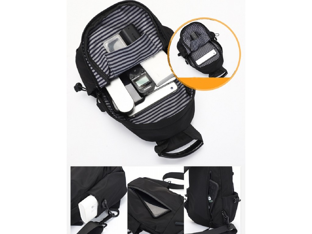 Сумка-слинг текстильная черного цвета Confident AT05-T-414A - Royalbag