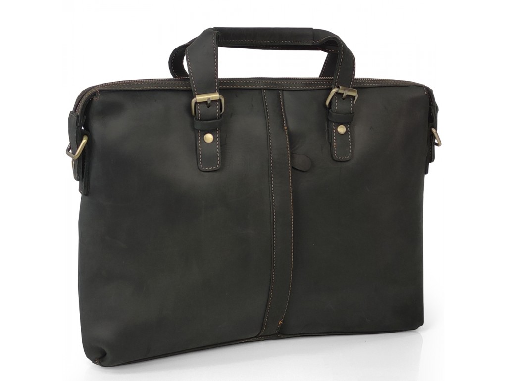 Стильна сумка для ноутбука Tiding Bag D4-004A із натуральної кінської шкіри чорного кольору - Royalbag Фото 1