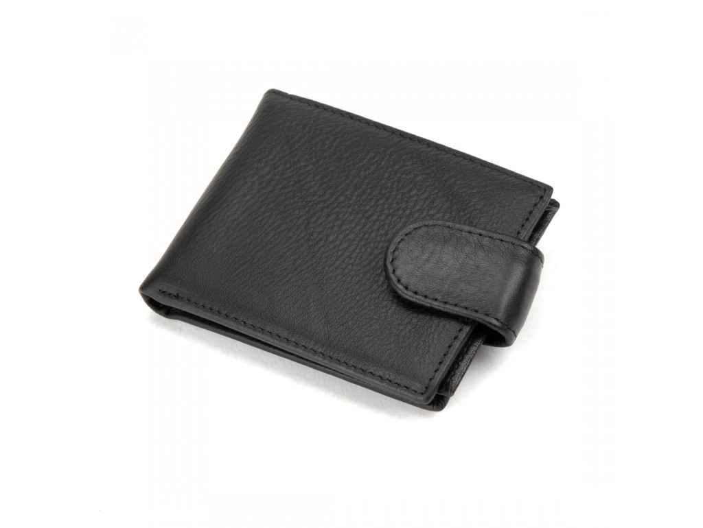 Чоловіче шкіряне портмоне чорне з кнопкою Tiding Bag M39-9923-1FRA - Royalbag Фото 1