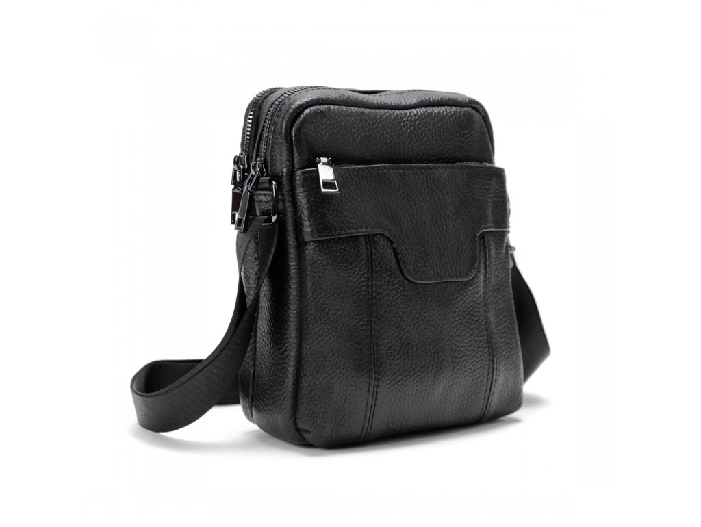 Чоловічий шкіряний месенджер чорного кольору Tiding Bag M56-2058A - Royalbag Фото 1