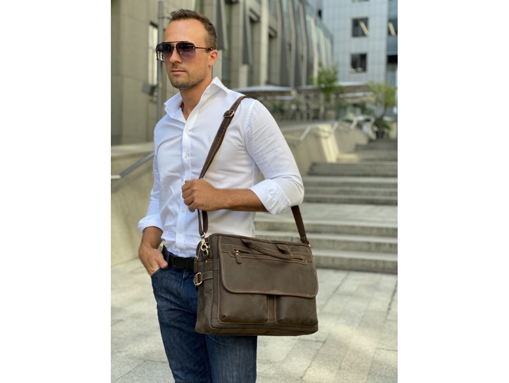 Вместительная мужская сумка-портфель винтажная кожа Tiding Bag t29523 - Royalbag