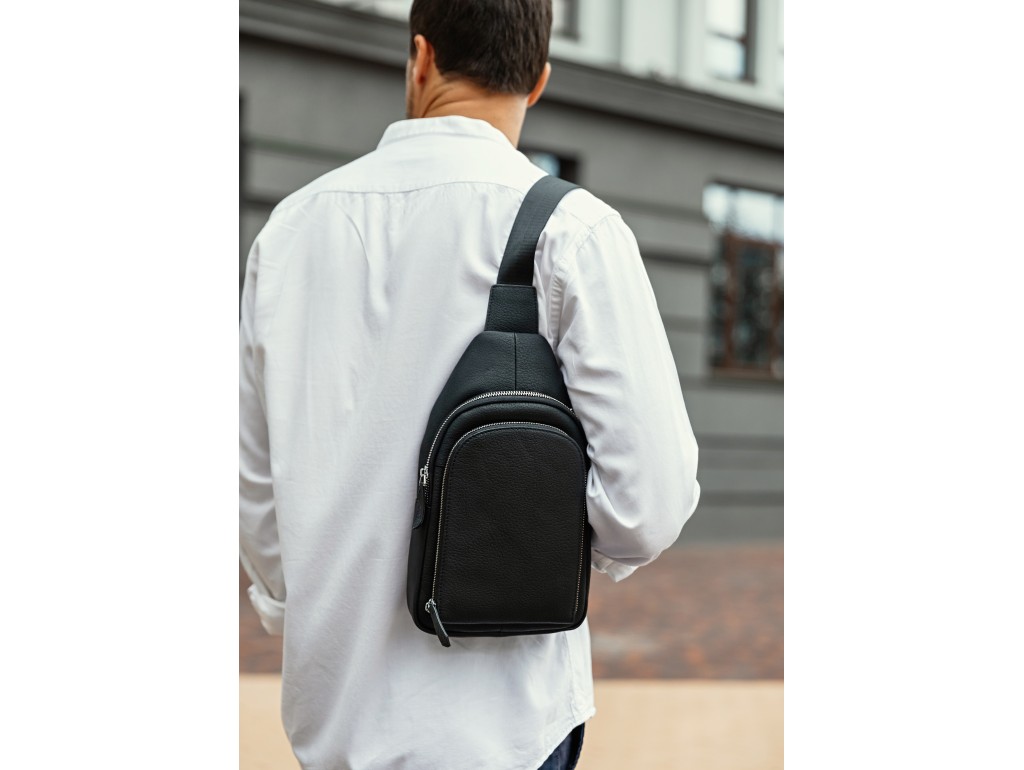 Мужская кожаная сумка-слинг черная Tiding Bag SM8-812A - Royalbag