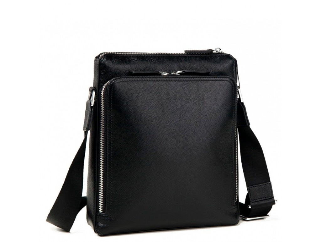 Деловая классическая мужская сумка через плечо черная кожа Tiding Bag M664-1A - Royalbag Фото 1