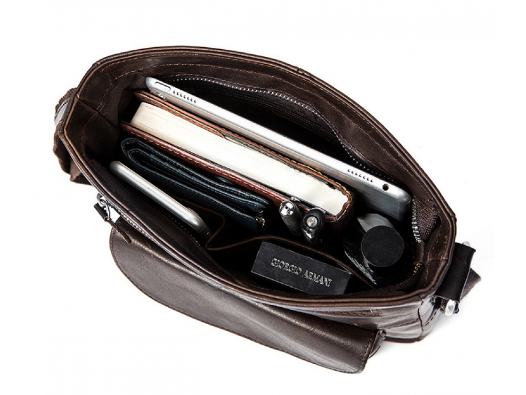 Каркасная сумка через плечо из натуральной кожи шоколад Bexhill Bx7118C - Royalbag