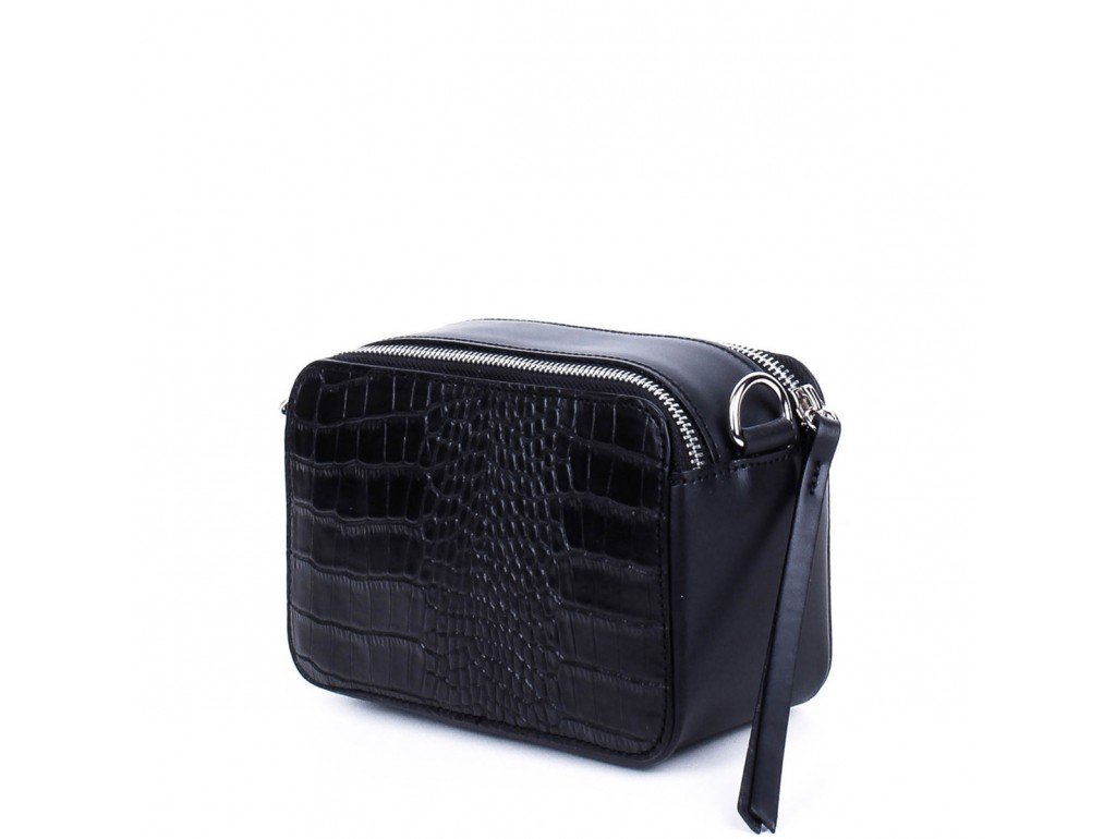 Женская черная маленькая кожаная сумка на плечо с текстурой рептилия Grays F-CR-BB-4503A - Royalbag