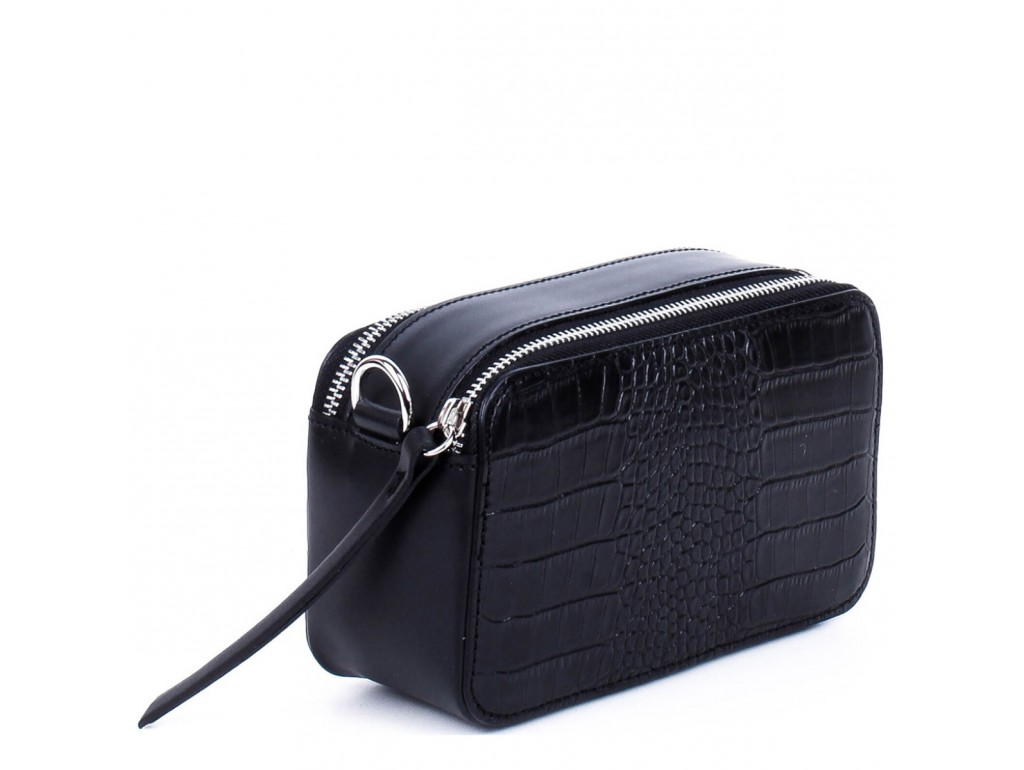 Женская черная маленькая кожаная сумка на плечо с текстурой рептилия Grays F-CR-BB-4503A - Royalbag Фото 1