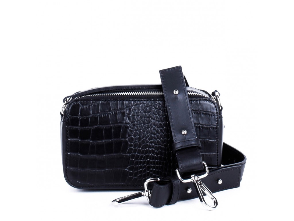 Жіноча чорна маленька шкіряна сумка на плече з текстурою рептилія Grays F-CR-BB-4503A - Royalbag