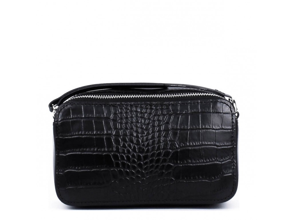 Женская черная маленькая кожаная сумка на плечо с текстурой рептилия Grays F-CR-BB-4503A - Royalbag
