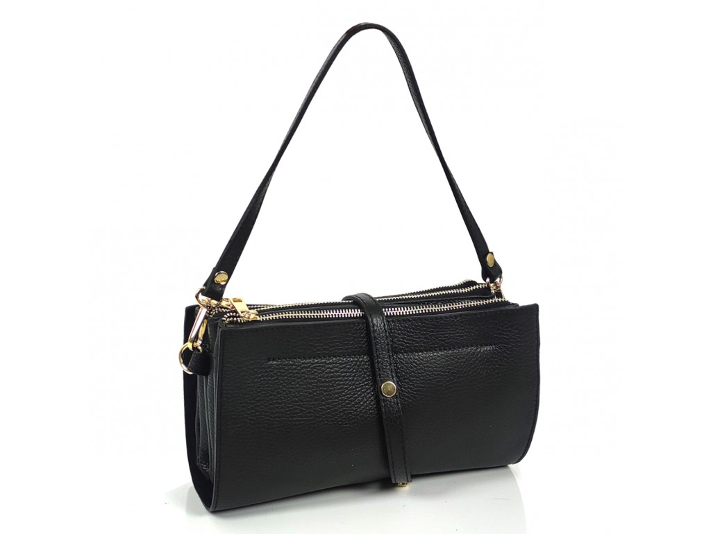 Женская средняя черная кожаная сумка через плечо Grays F-FL-BB-7090A - Royalbag Фото 1