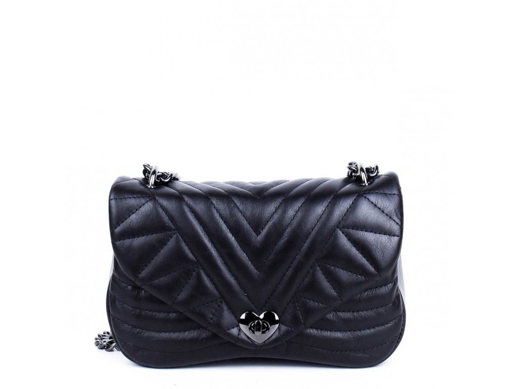 Женская черная кожаная сумка через плечо на цепочке Grays F-S-BB-3388A - Royalbag Фото 1
