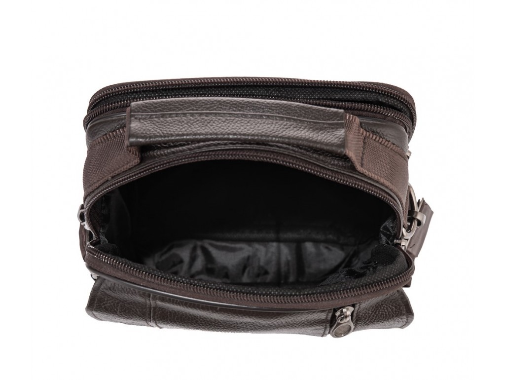 Мужская кожаная сумка-барсетка с плечевым ремнем коричневая HD Leather NM24-213C-1 - Royalbag