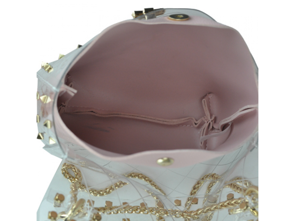 Сумочка-джелли прозрачная с заклепками розовая Mona W04-10024P - Royalbag