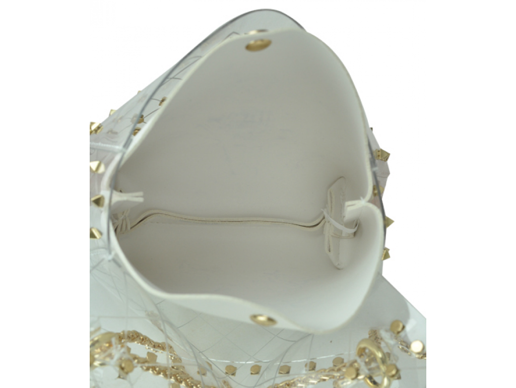 Сумочка-джелли прозрачная с заклепками белая Mona W04-10024W - Royalbag