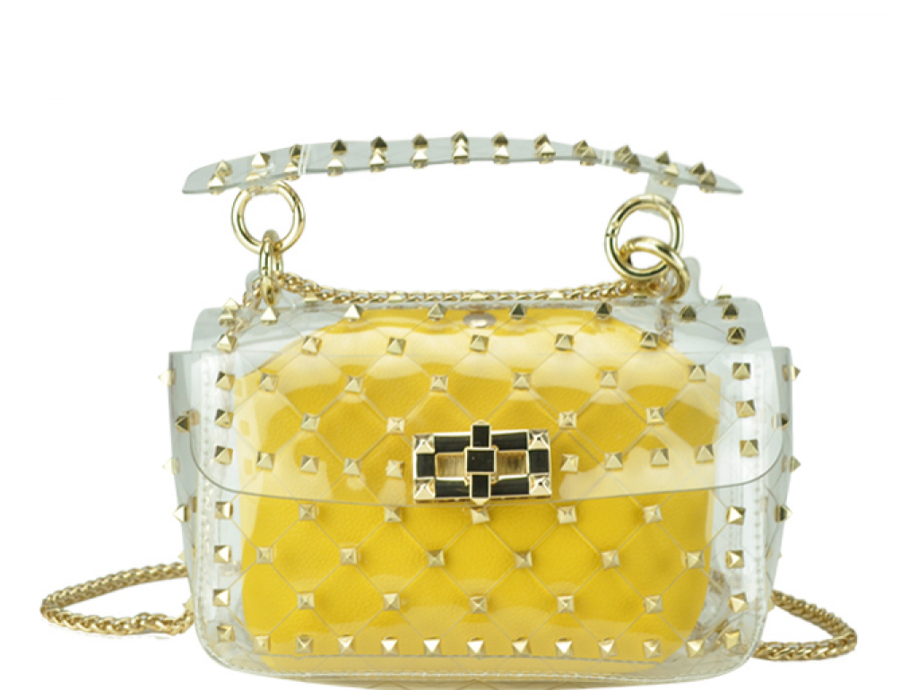 Сумочка-джелли прозрачная с заклепками желтая Mona W04-10024Y - Royalbag