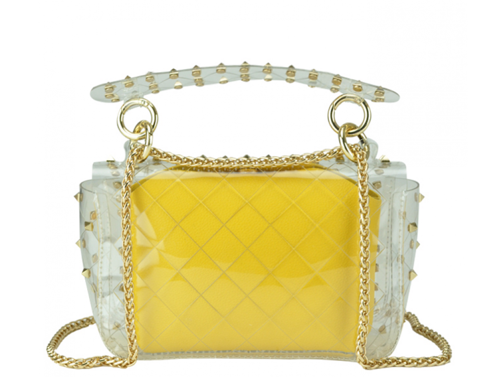 Сумочка-джеллі прозора з заклепками жовта Mona W04-10024Y - Royalbag