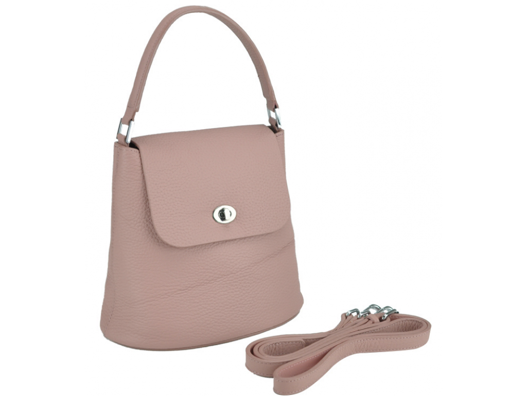 Женская кожаная сумка бакет-бег розовая пудра Riche W14-7718P - Royalbag Фото 1