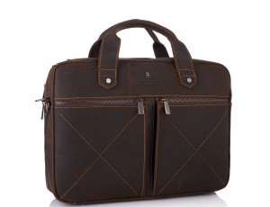 Чоловіча сумка на 2 відділа для ноутбука темно-коричнева Royal Bag RB012R - Royalbag