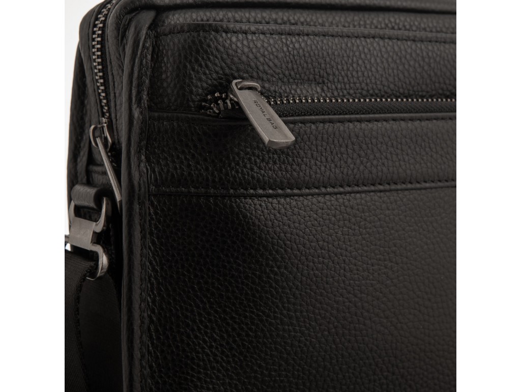 Мужская средняя кожаная черная сумка через плечо Royal Bag RB287891 - Royalbag