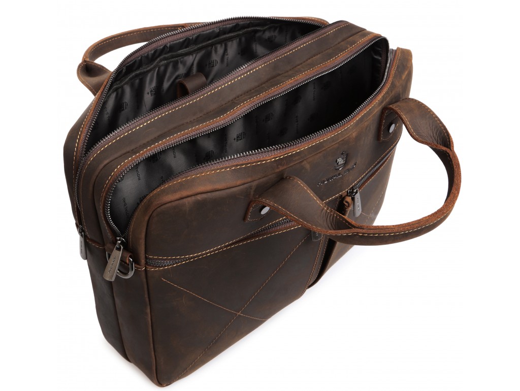 Мужская сумка на 2 отдела для ноутбука темно-коричневая Royal Bag RB012R - Royalbag