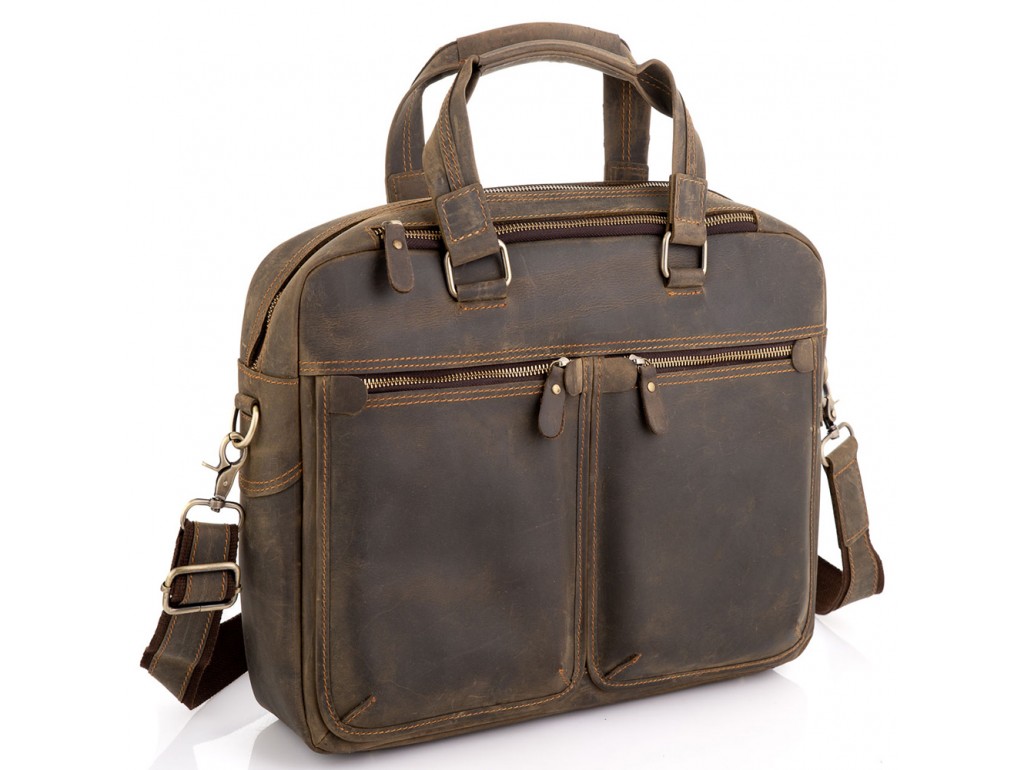 Вінтажна сумка для ноутбука коричнева Tiding Bag D4-001G - Royalbag Фото 1