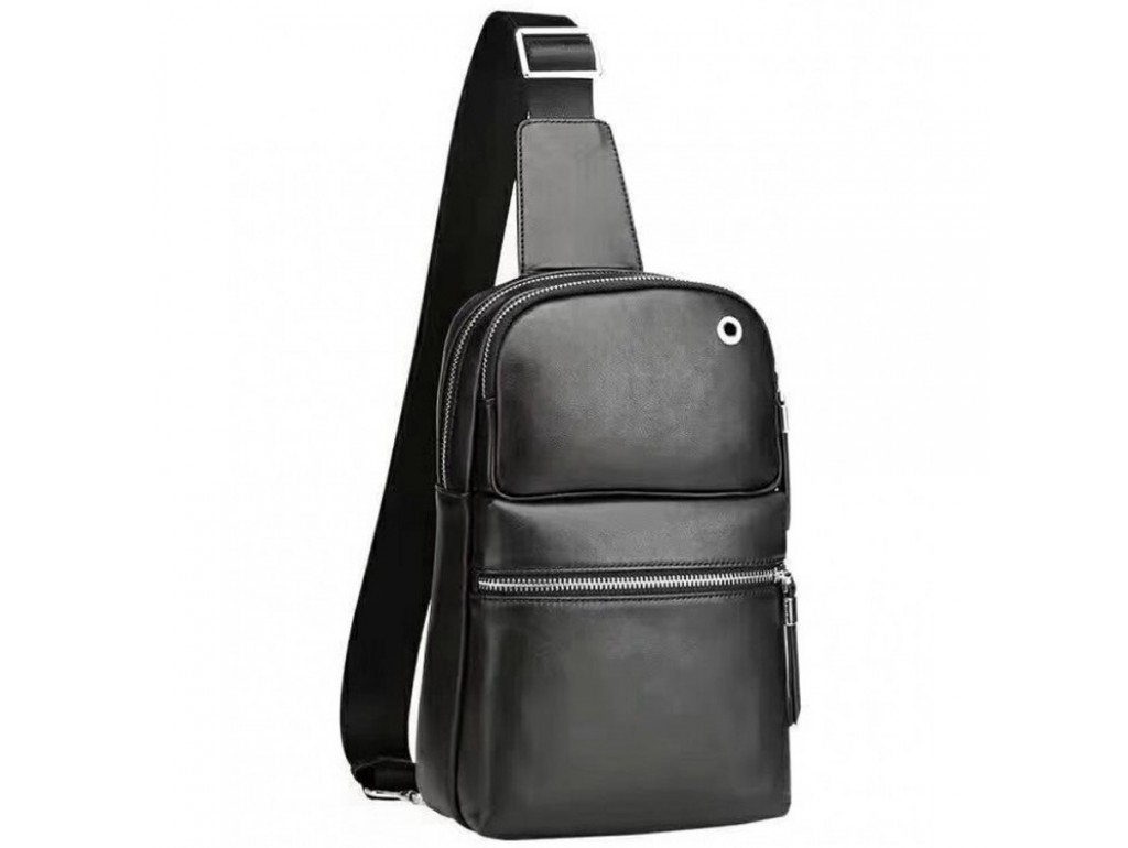 Мужская сумка-слинг через плечо черная гладкая кожа Tiding Bag B3-066A - Royalbag Фото 1