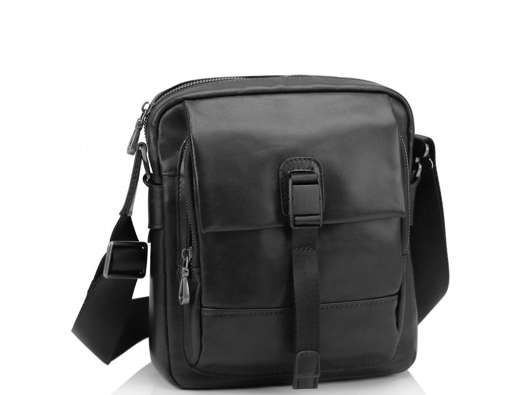 Мужская кожаная сумка через плечо черная Tiding Bag 316A - Royalbag Фото 1