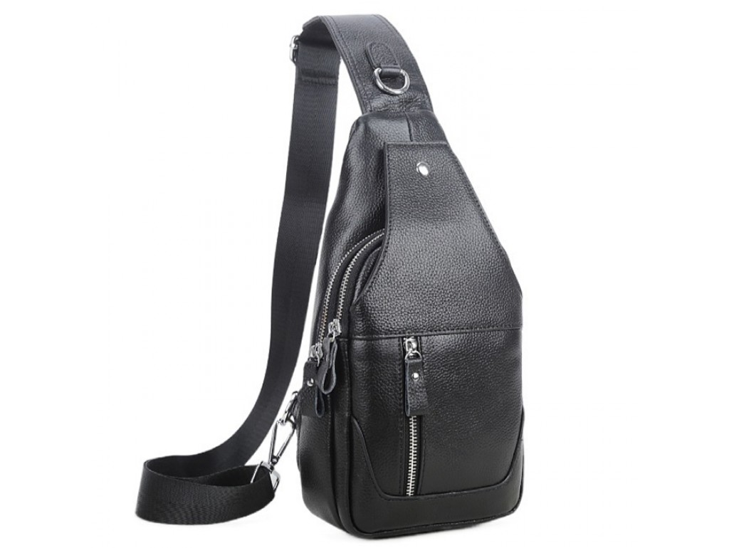 Кожаный черный слинг Tiding Bag 4004A - Royalbag Фото 1