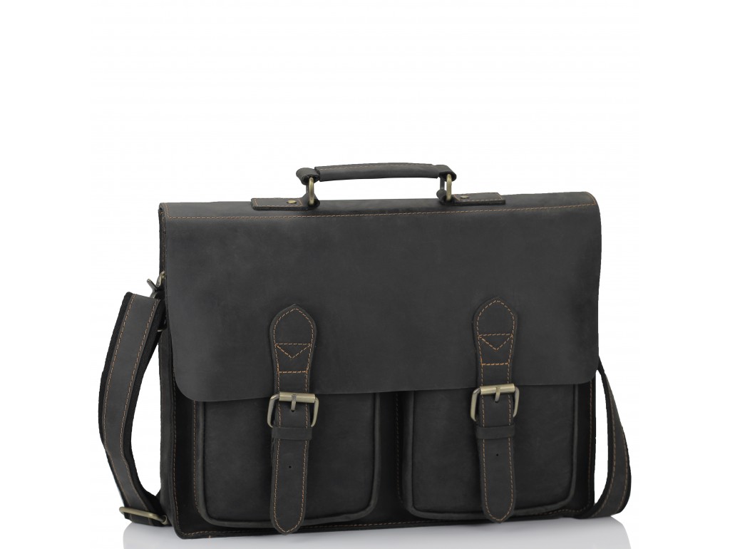 Классический мужской кожаный портфель черный Tiding Bag 7105A - Royalbag Фото 1
