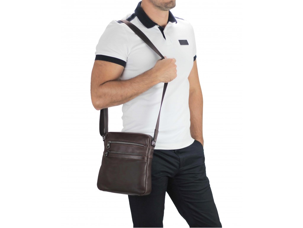 Чоловіча шкіряна сумка через плече коричнева Tiding Bag 9830B - Royalbag