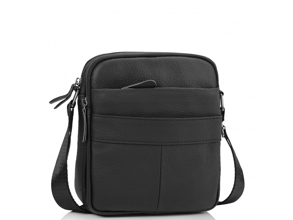 Мужская кожаная сумка через плечо маленькая черная Tiding Bag A25F-8017A - Royalbag Фото 1
