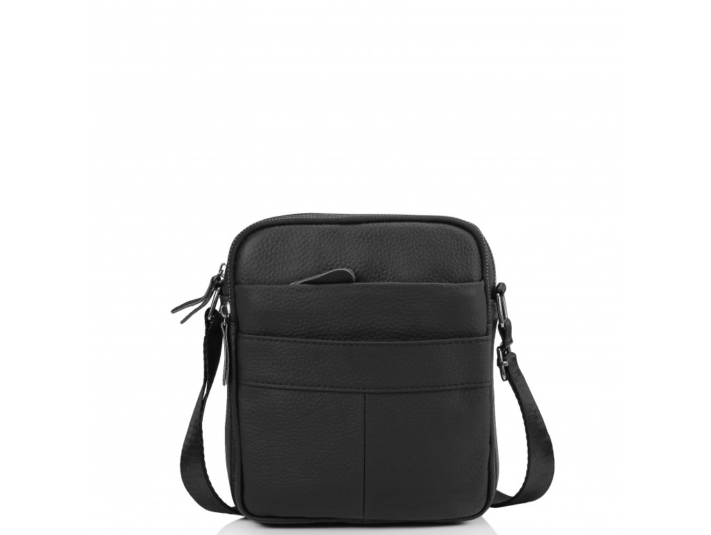 Мужская кожаная сумка через плечо маленькая черная Tiding Bag A25F-8017A - Royalbag