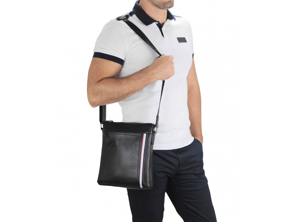 Мужская кожаная сумка через плечо черная Tiding Bag A25F-8867A - Royalbag