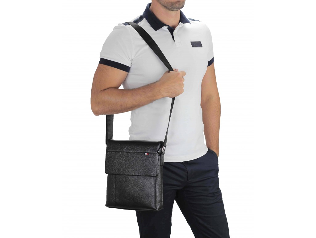 Мужская кожаная сумка через плечо черная Tiding Bag A25F-98075A - Royalbag