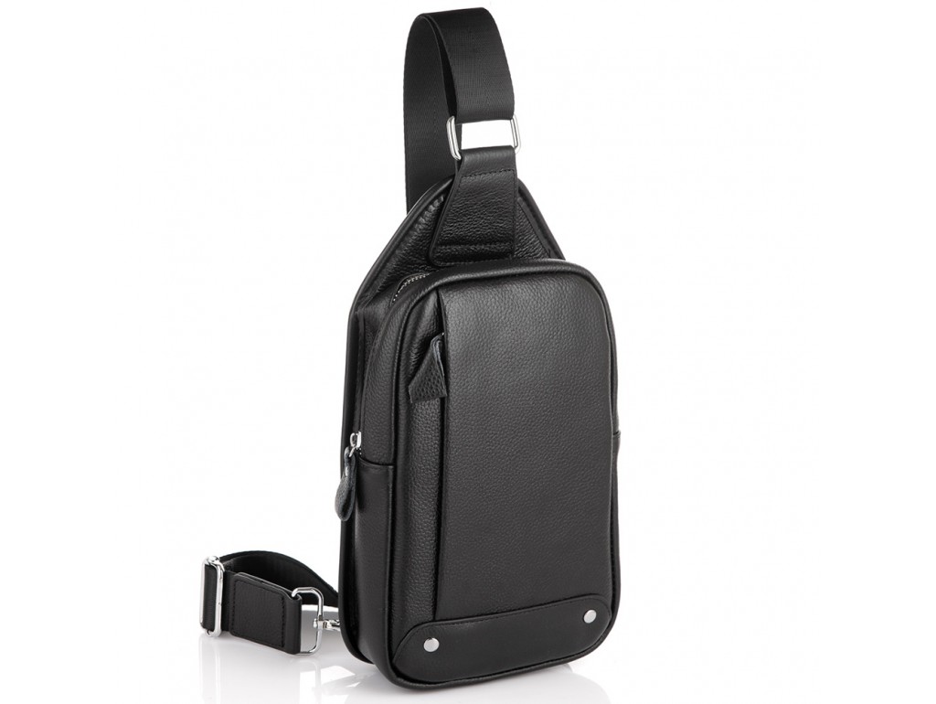 Мужской черный кожаный слинг на плечо Tiding Bag A25F-FL-0219A - Royalbag Фото 1