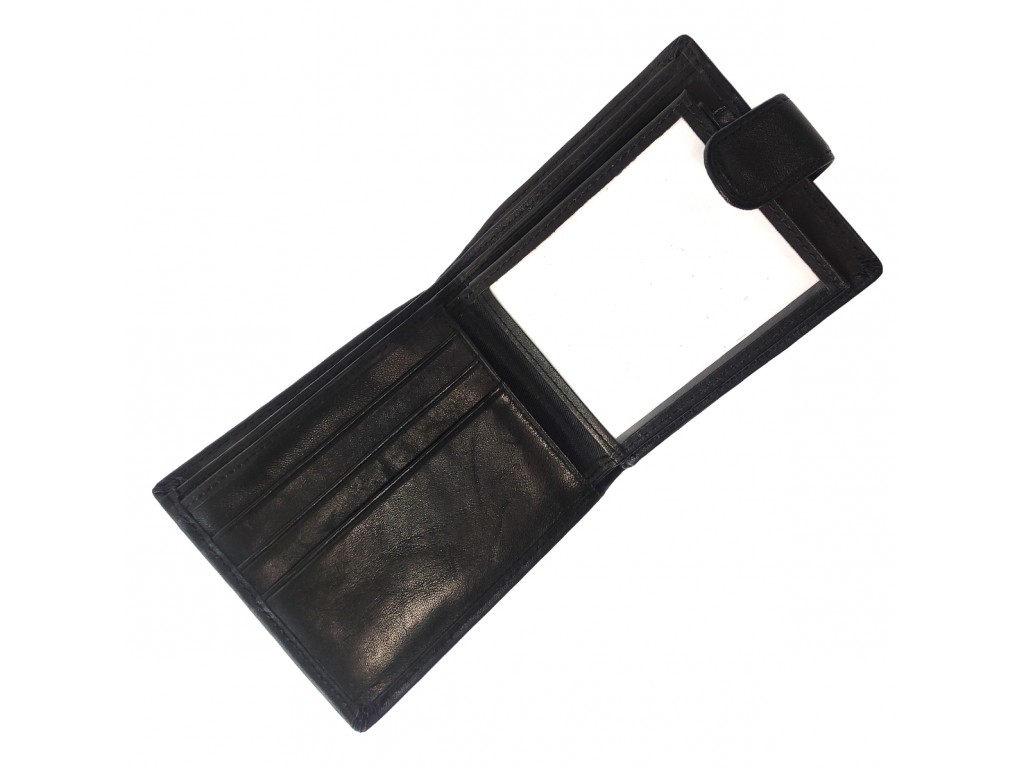 Чоловічий середній шкіряний портмоне Tiding Bag A7-208-2A чорного кольору на кнопці. - Royalbag