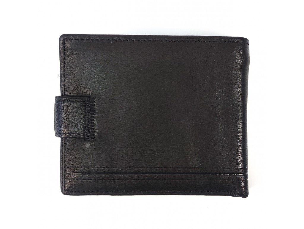 Чоловічий середній шкіряний портмоне Tiding Bag A7-208-2A чорного кольору на кнопці. - Royalbag