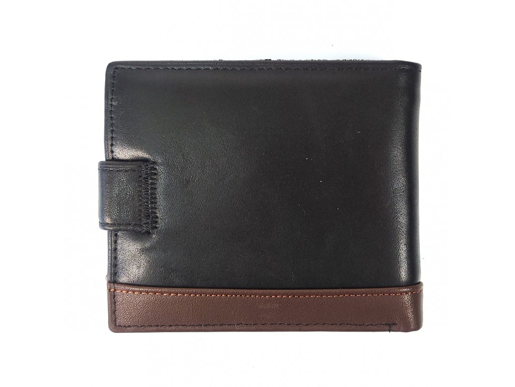 Чоловіче середнє шкіряне портмоне Tiding Bag A7-259-2A чорного кольору з коричневою вставкою. - Royalbag