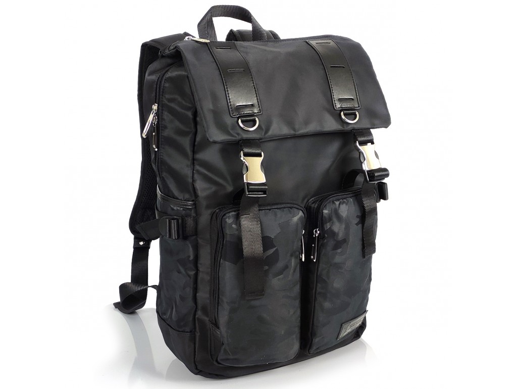 Черный большой рюкзак Tiding Bag BPT01-CV-174254-1A с клапаном - Royalbag Фото 1