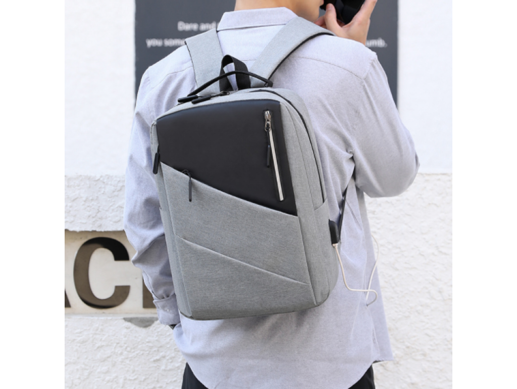 Серый мужской рюкзак для ноутбука с черной вставкой Tiding Bag BPT01-CV-ZQ2020G - Royalbag