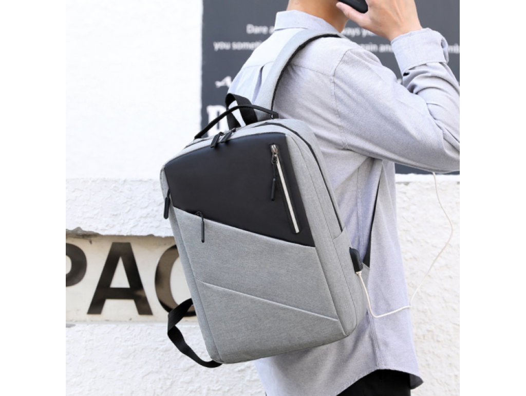 Серый мужской рюкзак для ноутбука с черной вставкой Tiding Bag BPT01-CV-ZQ2020G - Royalbag