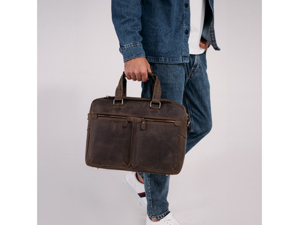 Винтажная сумка для ноутбука коричневая Tiding Bag D4-001G - Royalbag