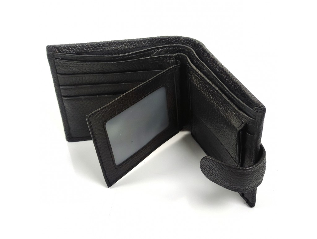 Портмоне на кнопці Tiding Bag FL-ASIF-K19-908A  з натуральної шкіри чорного кольору. - Royalbag