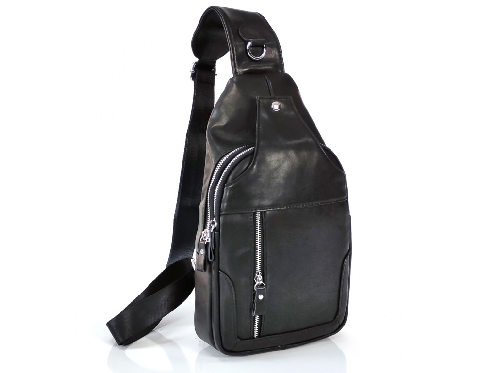 Мужской слинг Tiding Bag FL-N2-4004A из гладкой кожи черного цвета. - Royalbag Фото 1