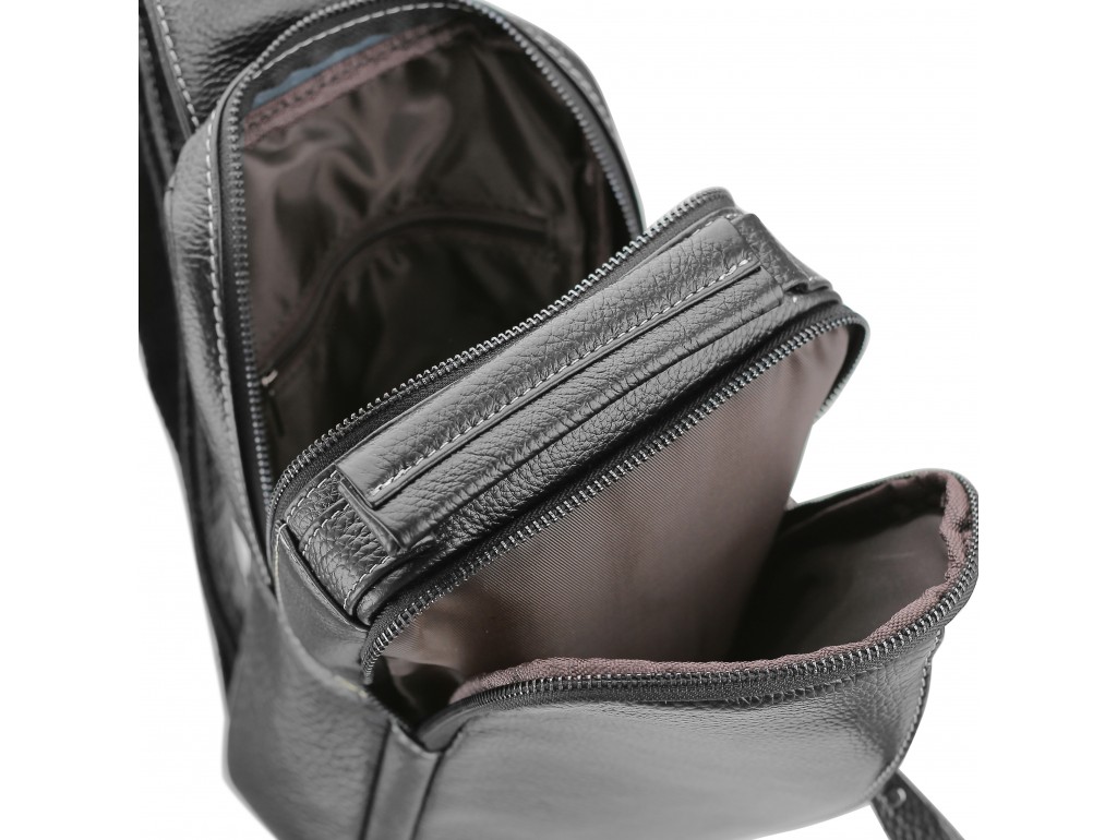 Мужская кожаная сумка-слинг черная Tiding Bag M35-1306A - Royalbag