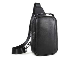 Мужская кожаная сумка-слинг черная Tiding Bag M35-1306A - Royalbag