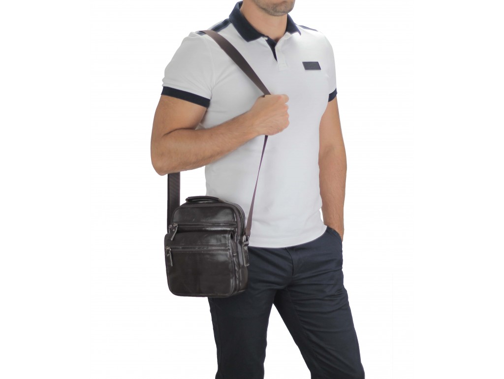 Мужская кожаная сумка-барсетка на плечо коричневая Tiding Bag M35-8852B - Royalbag