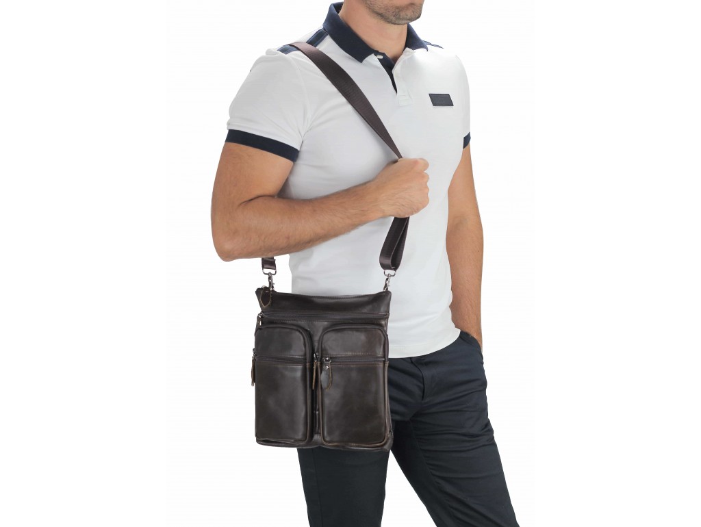 Месенджер через плече чоловічий шкіряний коричневий Tiding Bag M35-9012A - Royalbag