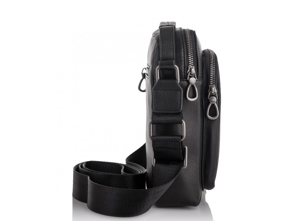 Мужская кожаная сумка-барсетка через плечо черная Tiding Bag NA50-1042A - Royalbag